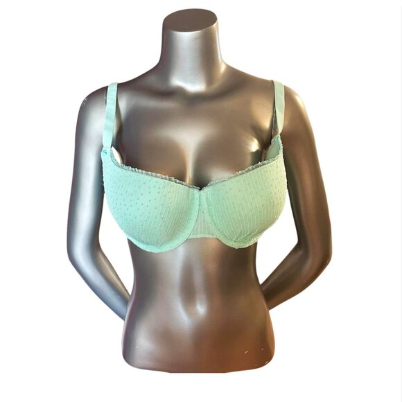 NWOT Savage X Fenty Rihanna Lacy Polka Dot Turquoise Bra Lingerie Underwire 38DD - Picture 1 of 12